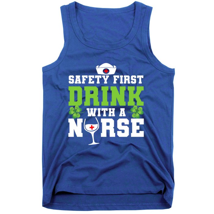 Funny St Patricks Day Safety First With A Nurse Cute Gift Tank Top