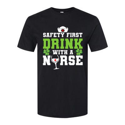 Funny St Patricks Day Safety First With A Nurse Cute Gift Softstyle CVC T-Shirt