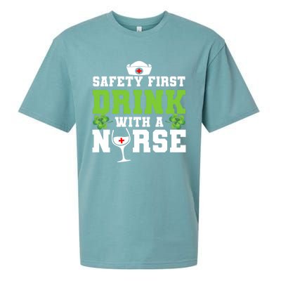 Funny St Patricks Day Safety First With A Nurse Cute Gift Sueded Cloud Jersey T-Shirt