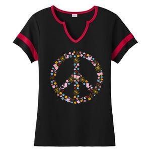 Floral Spring Peace Sign Ladies Halftime Notch Neck Tee