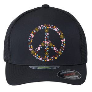 Floral Spring Peace Sign Flexfit Unipanel Trucker Cap