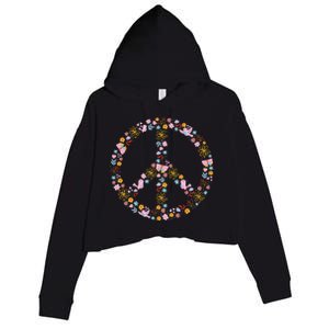 Floral Spring Peace Sign Crop Fleece Hoodie