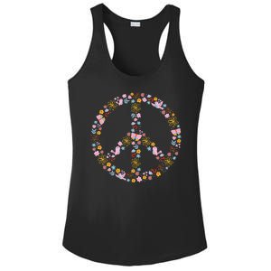 Floral Spring Peace Sign Ladies PosiCharge Competitor Racerback Tank