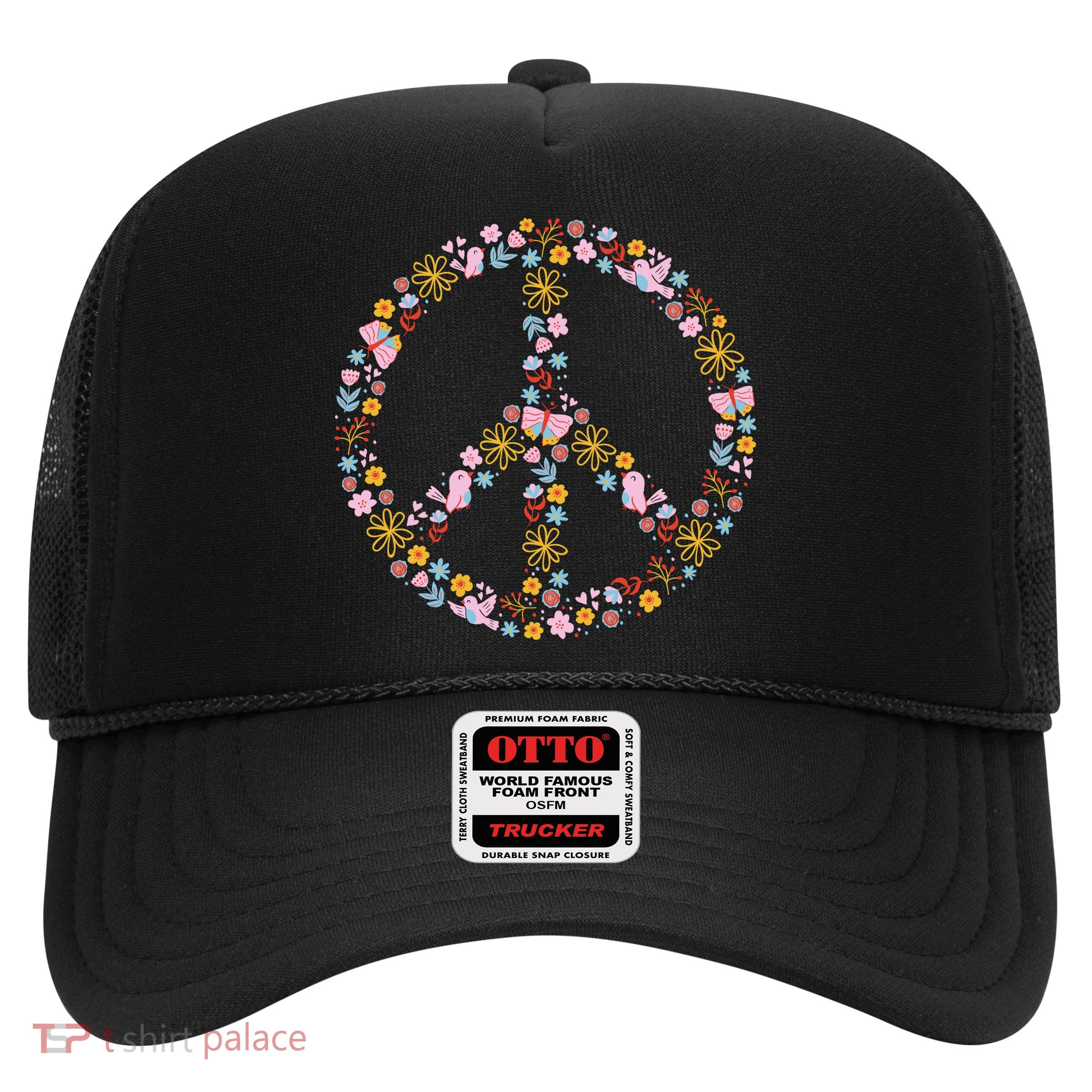 Floral Spring Peace Sign Trucker Hat