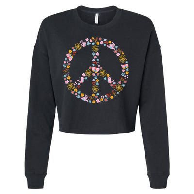 Floral Spring Peace Sign Cropped Pullover Crew