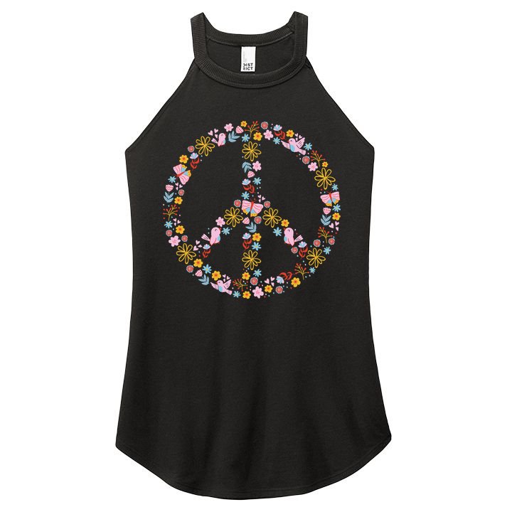 Floral Spring Peace Sign Women's Perfect Tri Rocker Tank