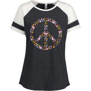 Floral Spring Peace Sign Enza Ladies Jersey Colorblock Tee