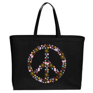 Floral Spring Peace Sign Cotton Canvas Jumbo Tote