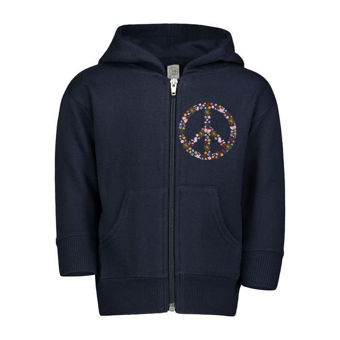 Floral Spring Peace Sign Toddler Zip Fleece Hoodie