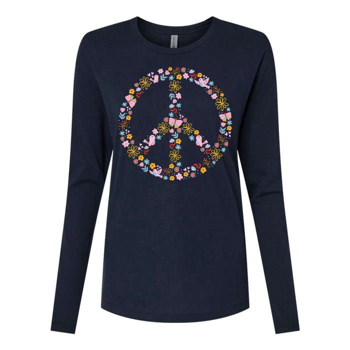 Floral Spring Peace Sign Womens Cotton Relaxed Long Sleeve T-Shirt