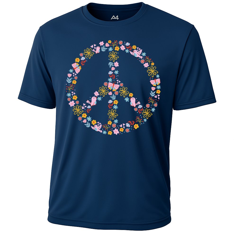 Floral Spring Peace Sign Cooling Performance Crew T-Shirt