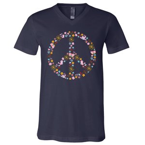 Floral Spring Peace Sign V-Neck T-Shirt