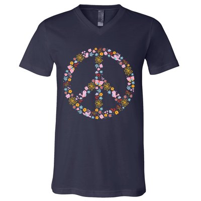Floral Spring Peace Sign V-Neck T-Shirt