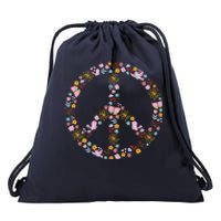 Floral Spring Peace Sign Drawstring Bag