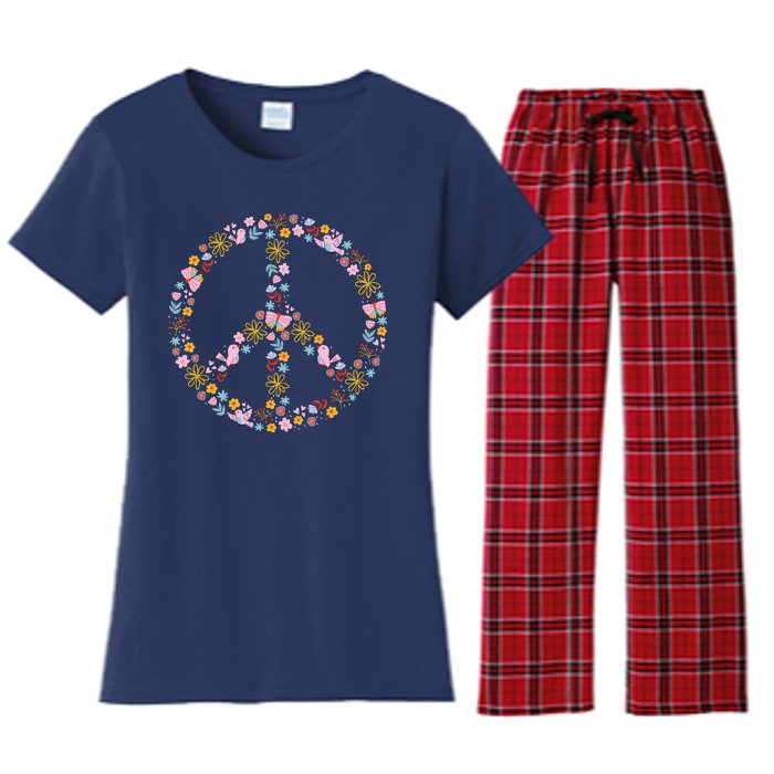 Floral Spring Peace Sign Women's Flannel Pajama Set