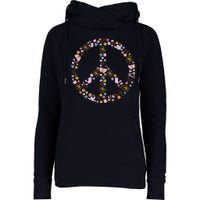 Floral Spring Peace Sign Womens Funnel Neck Pullover Hood