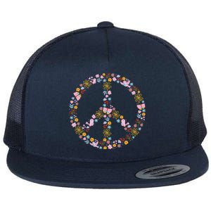 Floral Spring Peace Sign Flat Bill Trucker Hat