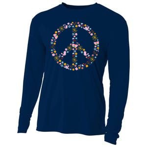 Floral Spring Peace Sign Cooling Performance Long Sleeve Crew