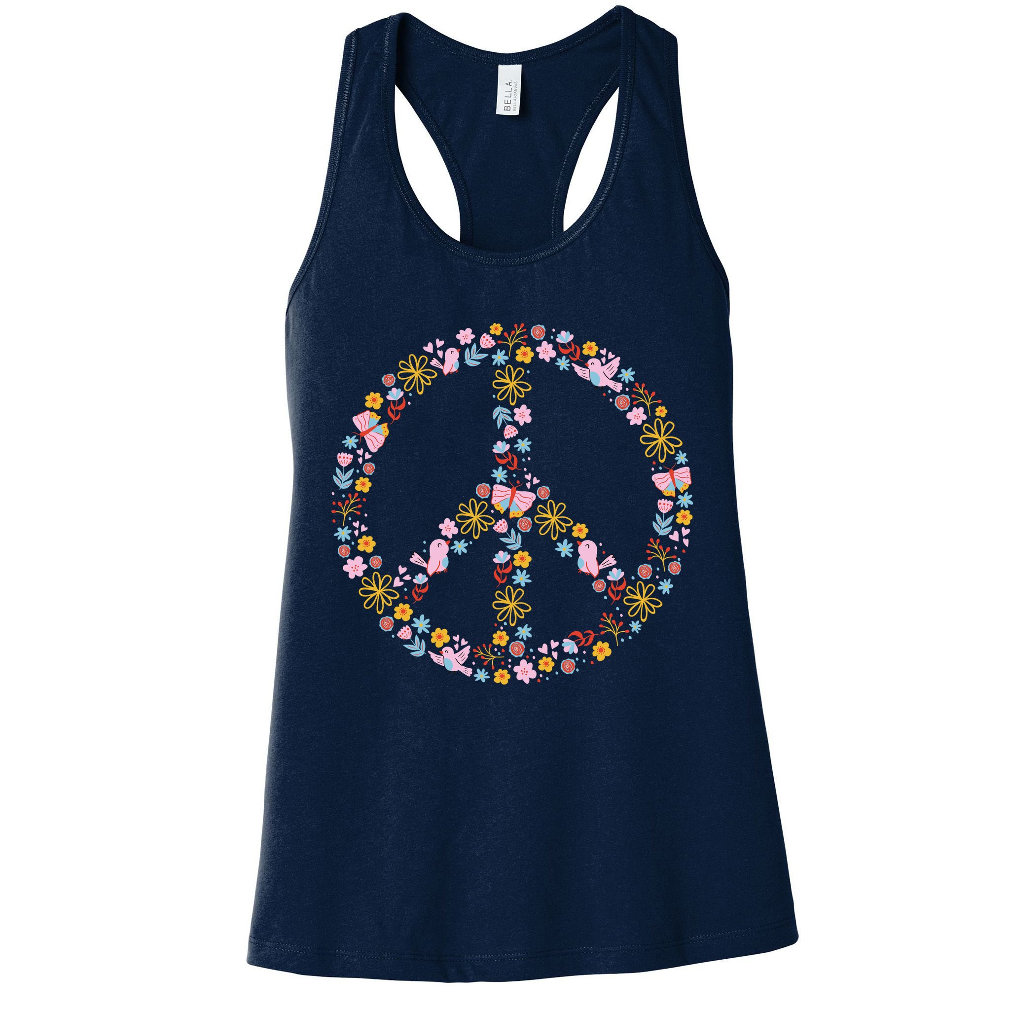 Floral Spring Peace Sign Womens Tank Top