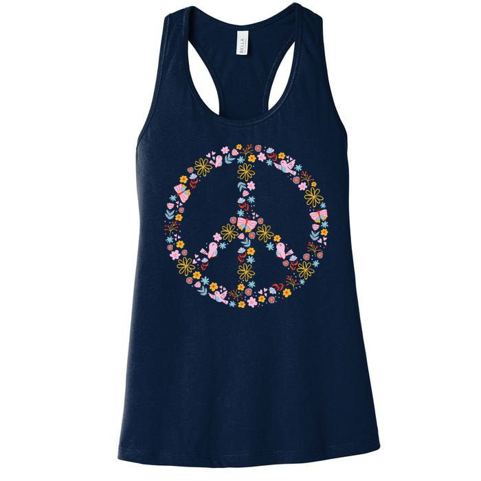 Floral Spring Peace Sign Women's Racerback Tank