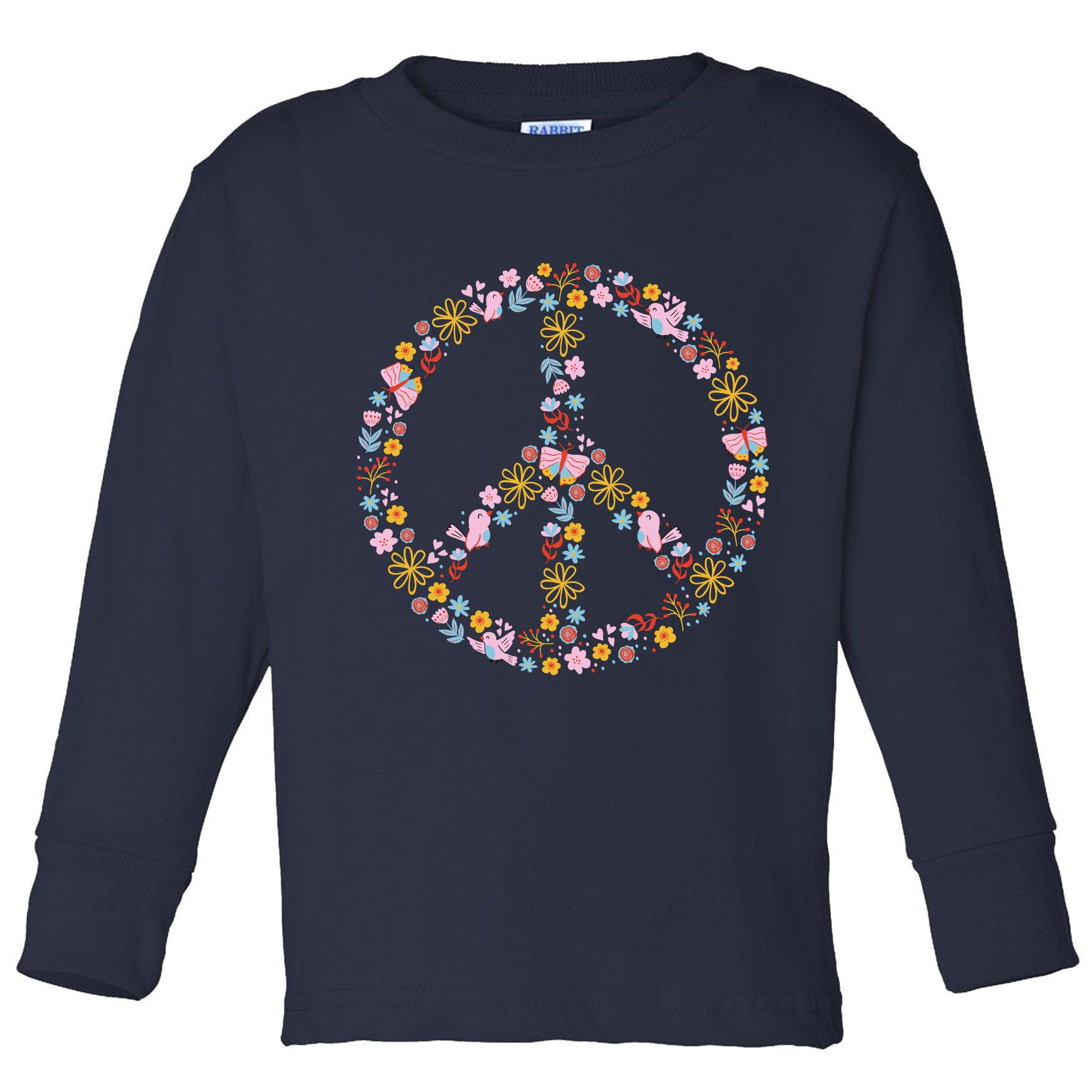 Floral Spring Peace Sign Toddler Long Sleeve Shirt
