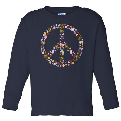 Floral Spring Peace Sign Toddler Long Sleeve Shirt