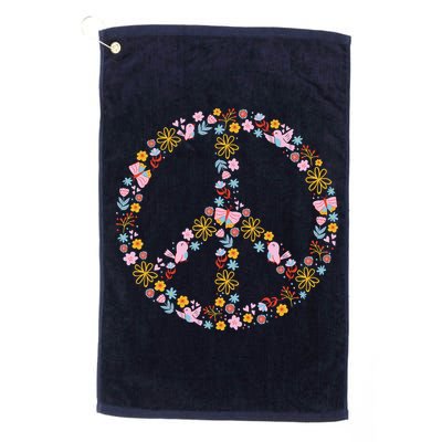 Floral Spring Peace Sign Golf Towel