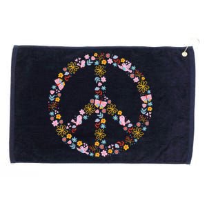 Floral Spring Peace Sign Grommeted Golf Towel