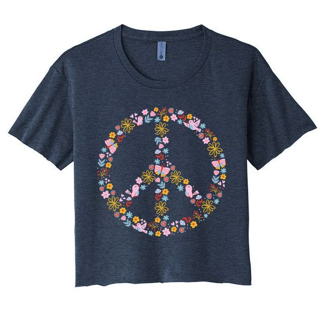 Floral Spring Peace Sign Crop Top