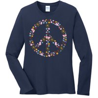 Floral Spring Peace Sign Ladies Long Sleeve Shirt