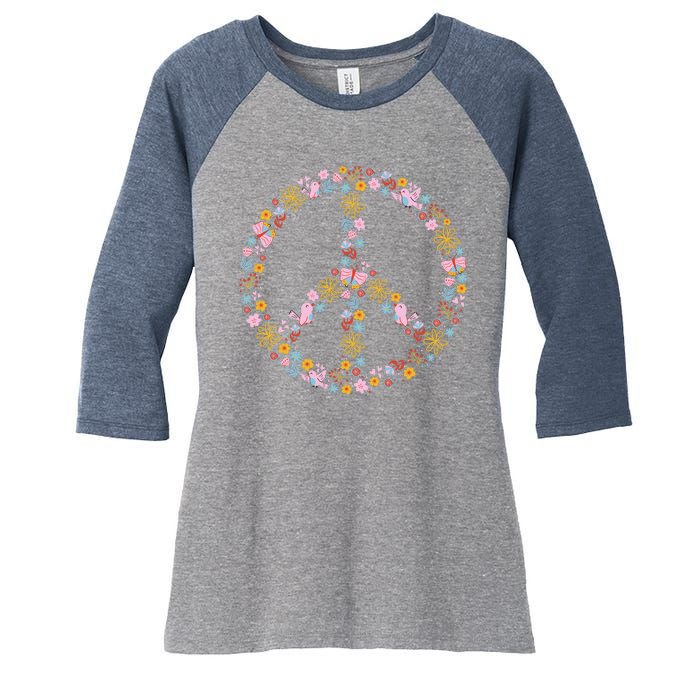 Floral Spring Peace Sign Women's Tri-Blend 3/4-Sleeve Raglan Shirt