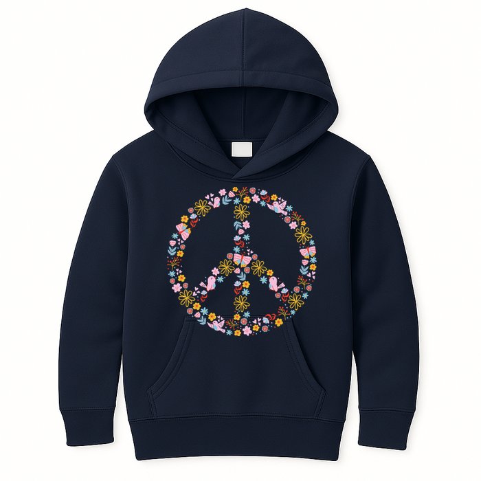 Floral Spring Peace Sign Kids Hoodie