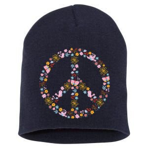 Floral Spring Peace Sign Short Acrylic Beanie