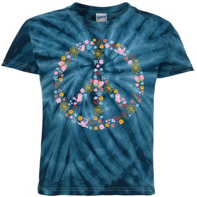 Floral Spring Peace Sign Kids Tie-Dye T-Shirt