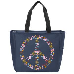 Floral Spring Peace Sign Zip Tote Bag