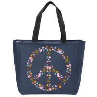 Floral Spring Peace Sign Zip Tote Bag