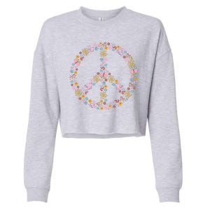 Floral Spring Peace Sign Cropped Pullover Crew