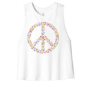 Floral Spring Peace Sign Women's Racerback Cropped Tank