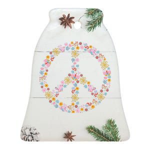 Floral Spring Peace Sign Ceramic Bell Ornament