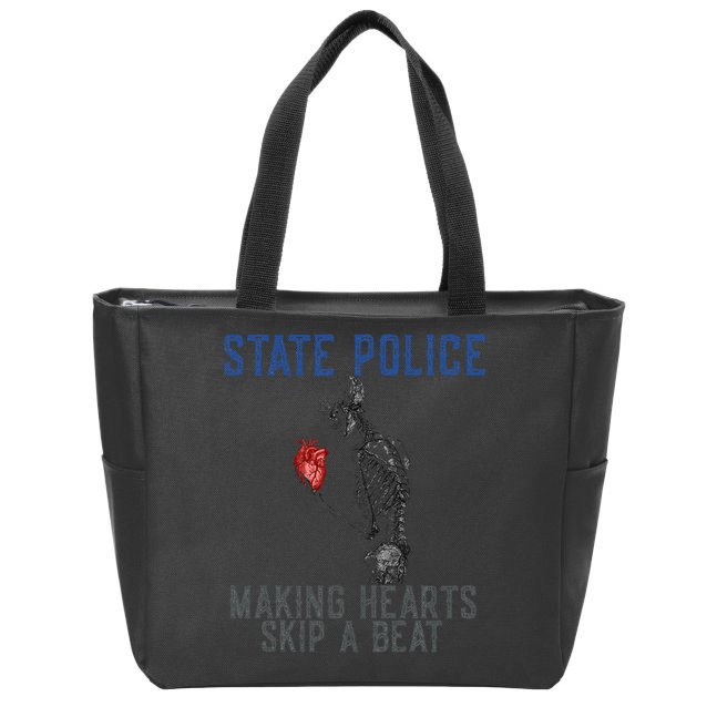 Funny State Police Making Hearts Skip Beat Skeleton Design Zip Tote Bag
