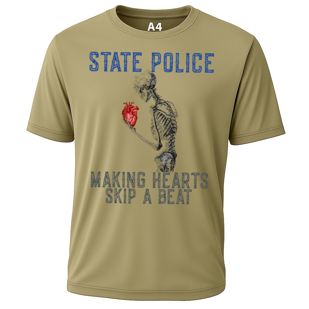 Funny State Police Making Hearts Skip Beat Skeleton Design Cooling Performance Crew T-Shirt