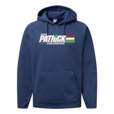 Funny Saint Patricks Day Real Irish Hero Retro Military Gift Performance Fleece Hoodie