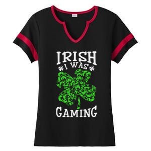 Funny St Patricks Day Funny Gamer Shamrock Video Games Lover Ladies Halftime Notch Neck Tee