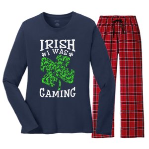 Funny St Patricks Day Funny Gamer Shamrock Video Games Lover Women's Long Sleeve Flannel Pajama Set 