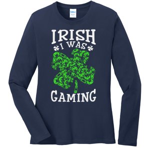 Funny St Patricks Day Funny Gamer Shamrock Video Games Lover Ladies Long Sleeve Shirt