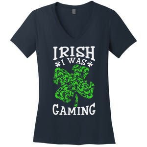 Funny St Patricks Day Funny Gamer Shamrock Video Games Lover Women's V-Neck T-Shirt