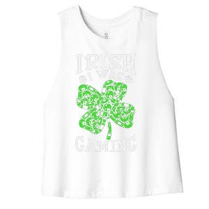 Funny St Patricks Day Funny Gamer Shamrock Video Games Lover Women's Racerback Cropped Tank