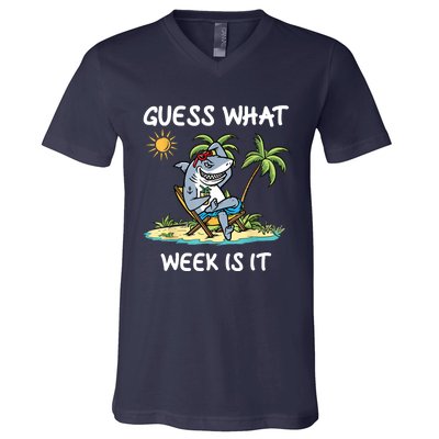 Funny Shark Party Beach Guess What Week Is It Lover Shark V-Neck T-Shirt