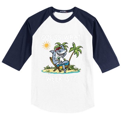 Funny Shark Party Beach Guess What Week Is It Lover Shark Baseball Sleeve Shirt