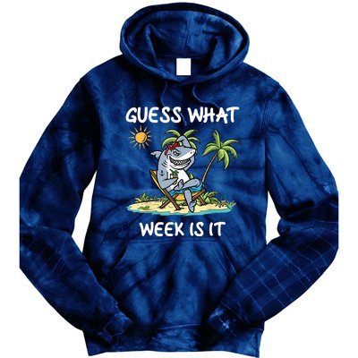 Funny Shark Party Beach Guess What Week Is It Lover Shark Tie Dye Hoodie